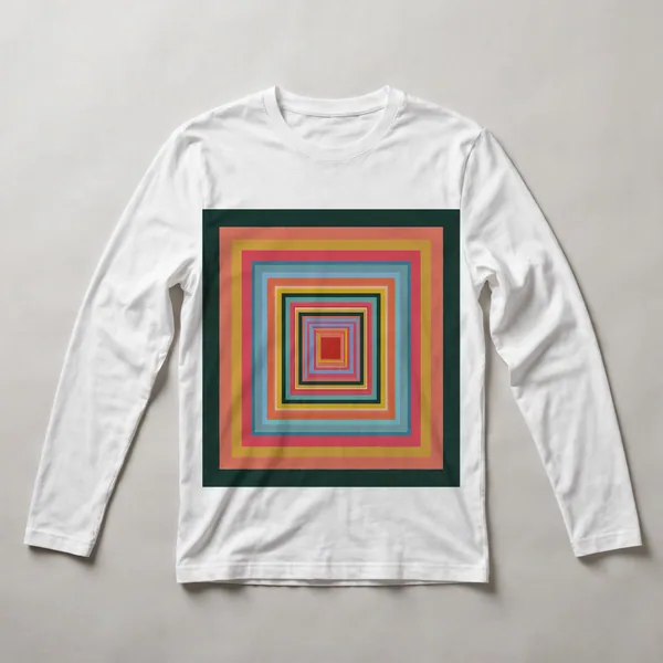 nested squares, rainbow colors, White front view