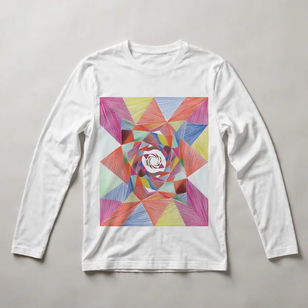 triangular shapes, rainbow colors, White front view