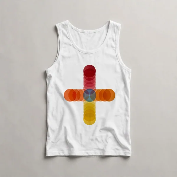 orange circles and shapes on black, White front view