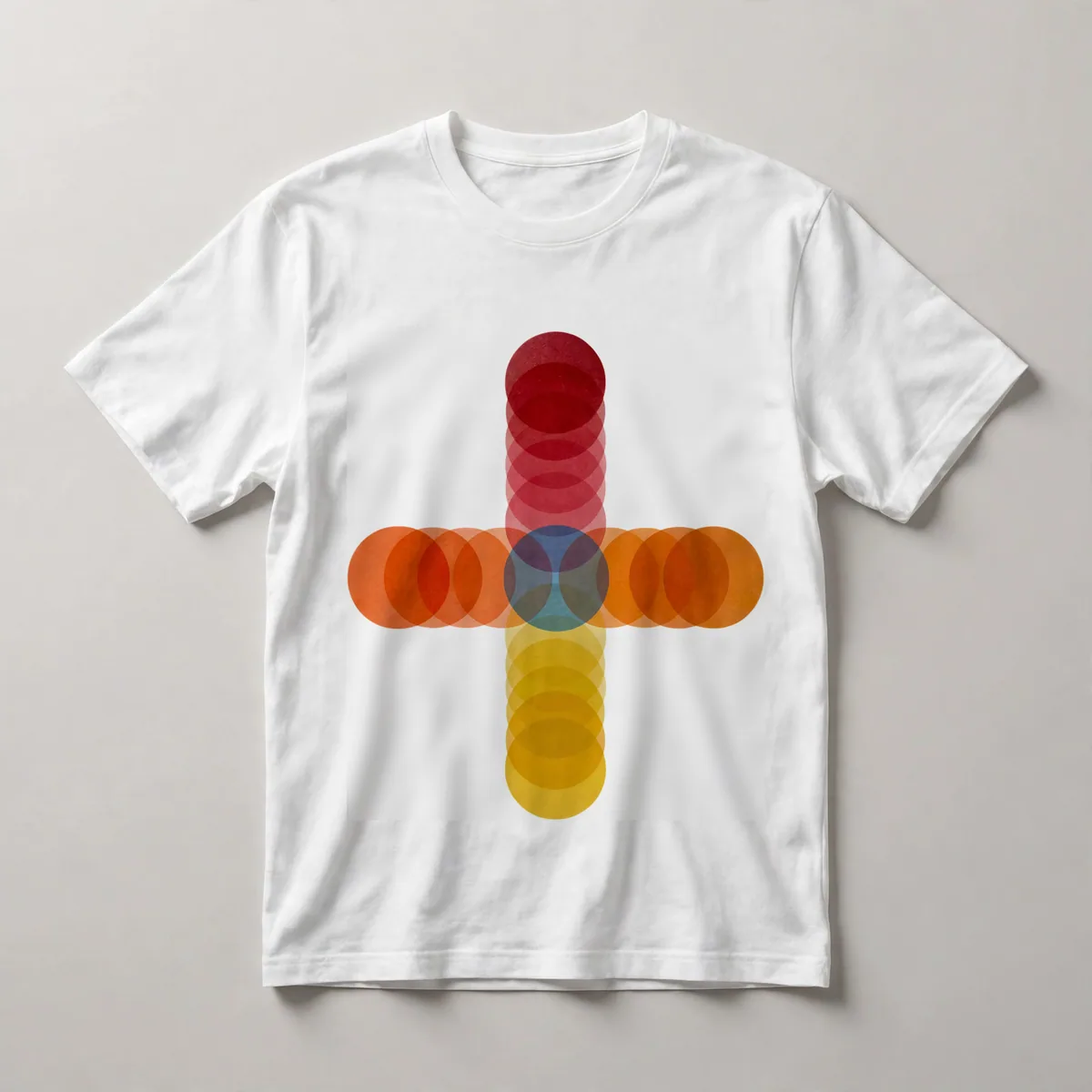 orange circles and shapes on black, White front view