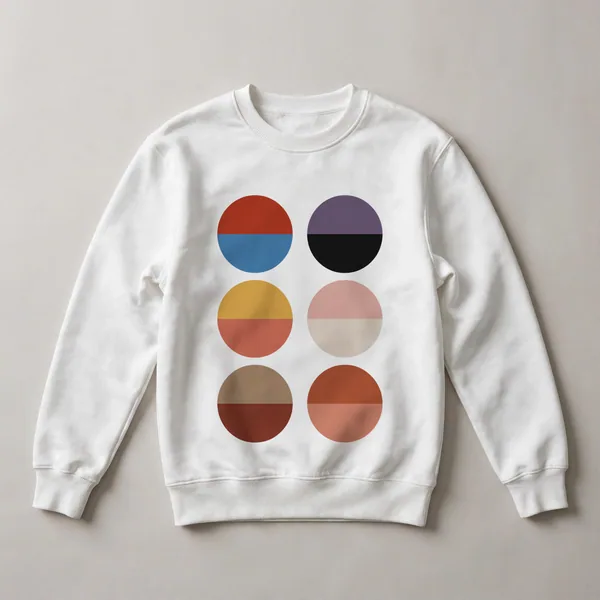 grid of circles, red, pink, tan, brown, beige, White front view