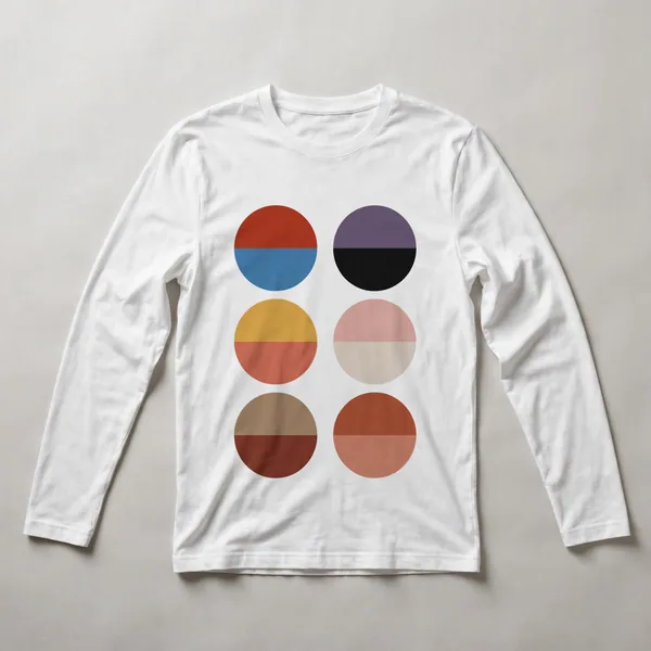 grid of circles, red, pink, tan, brown, beige, White front view