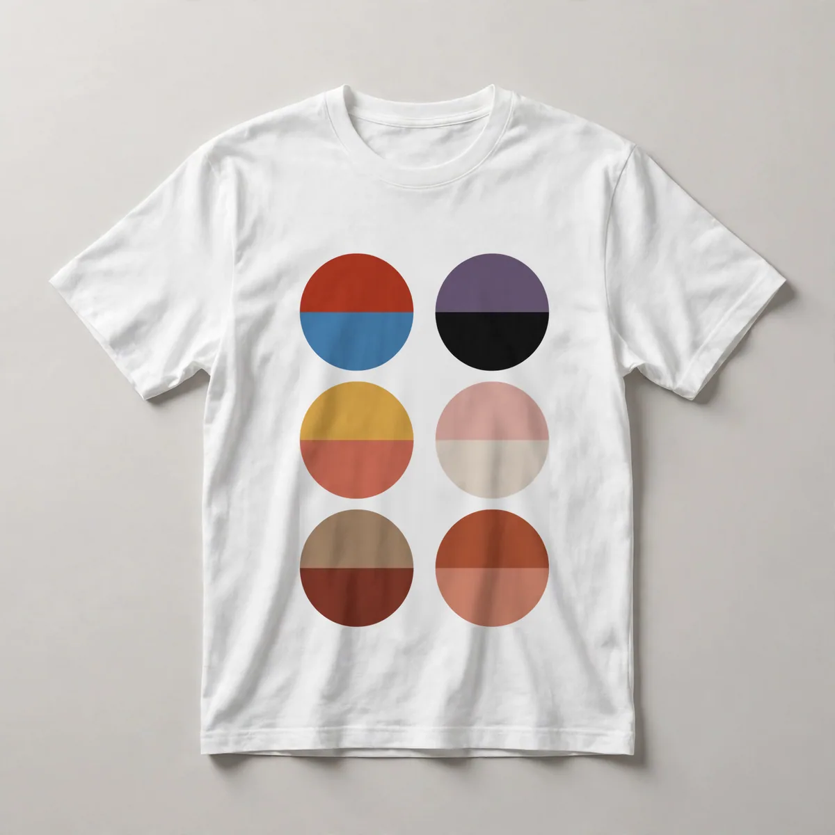 grid of circles, red, pink, tan, brown, beige, White front view