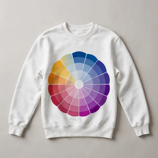 color wheel, blue, purple, pink, yellow, White front view