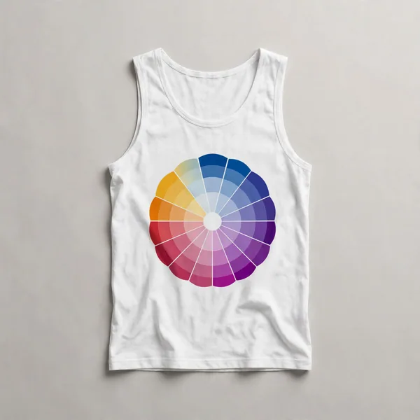 color wheel, blue, purple, pink, yellow, White front view
