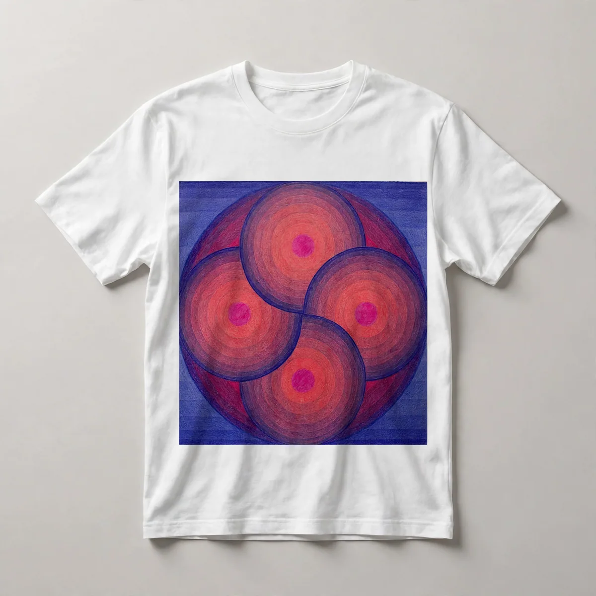 overlapping circles, magenta, pink, White front view