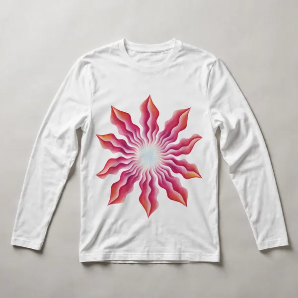 pink star shape, radial petals, White front view