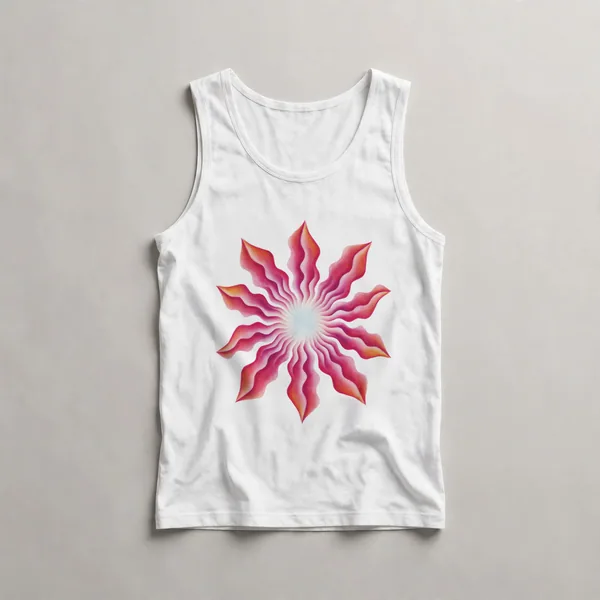 pink star shape, radial petals, White front view