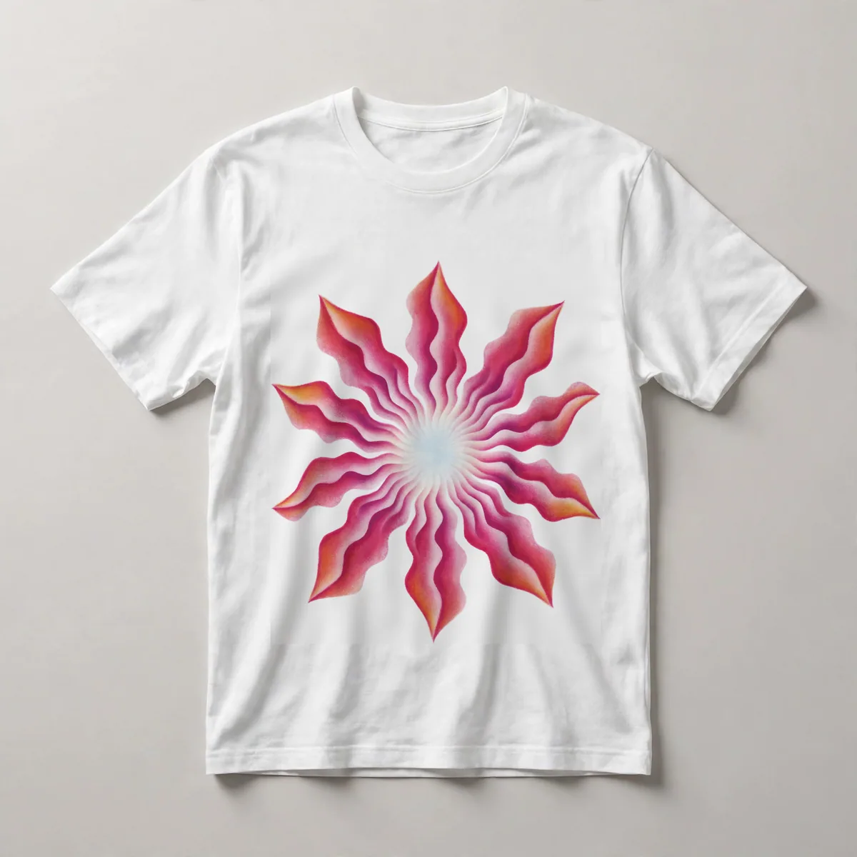 pink star shape, radial petals, White front view
