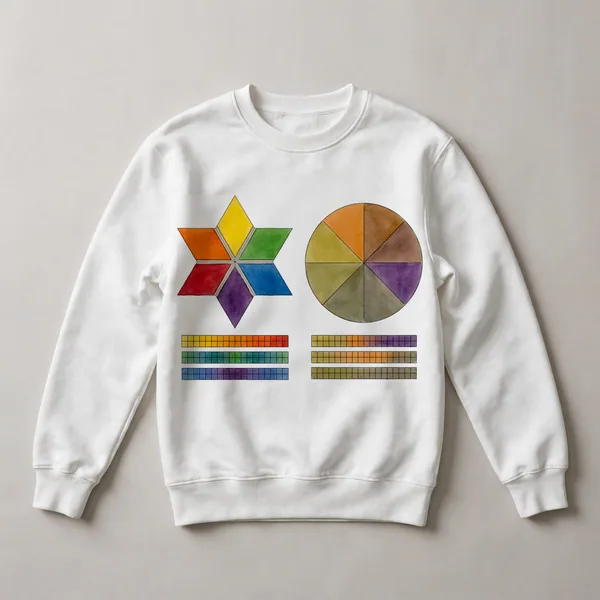 radial star pattern, multi-colored triangles, White front view
