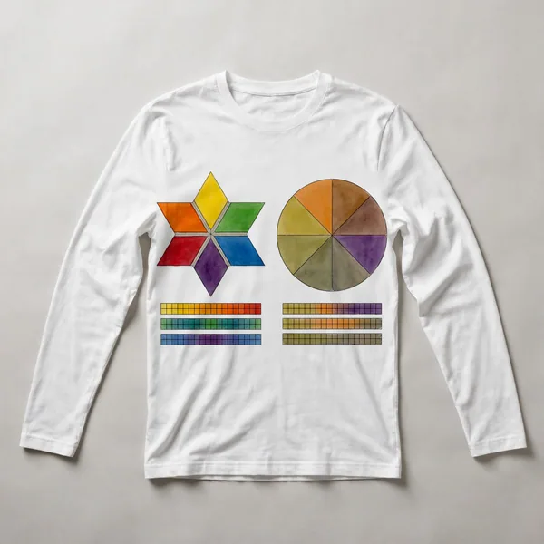 radial star pattern, multi-colored triangles, White front view