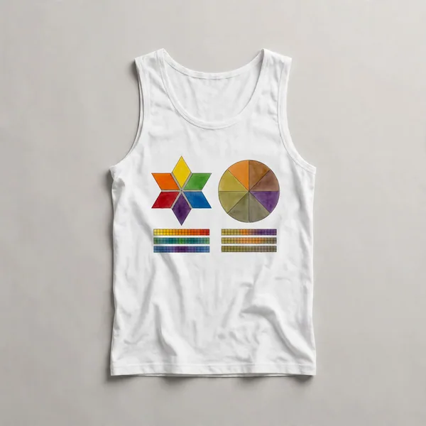 radial star pattern, multi-colored triangles, White front view