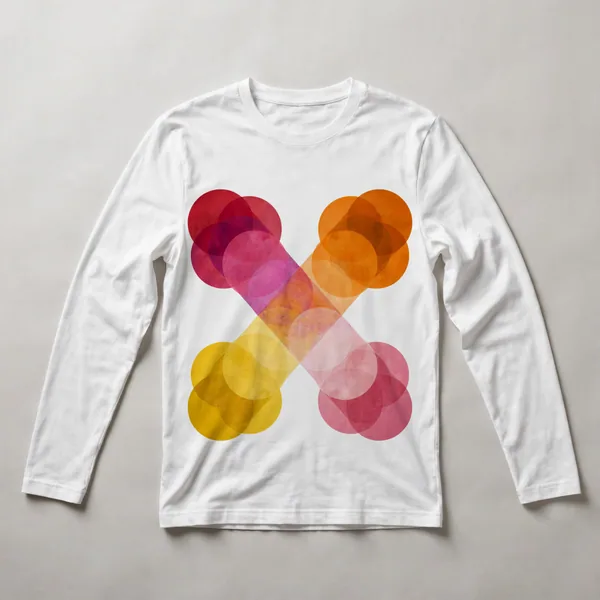 overlapping circles, pink, orange on black, White front view