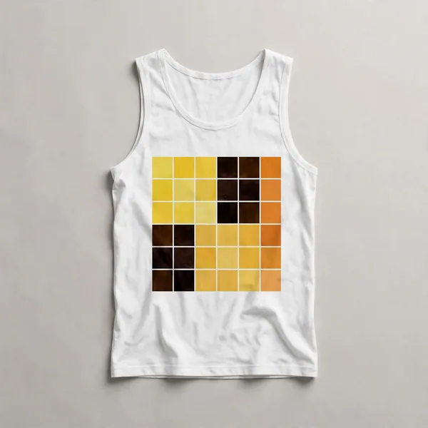 checkerboard pattern, yellow and brown, White front view