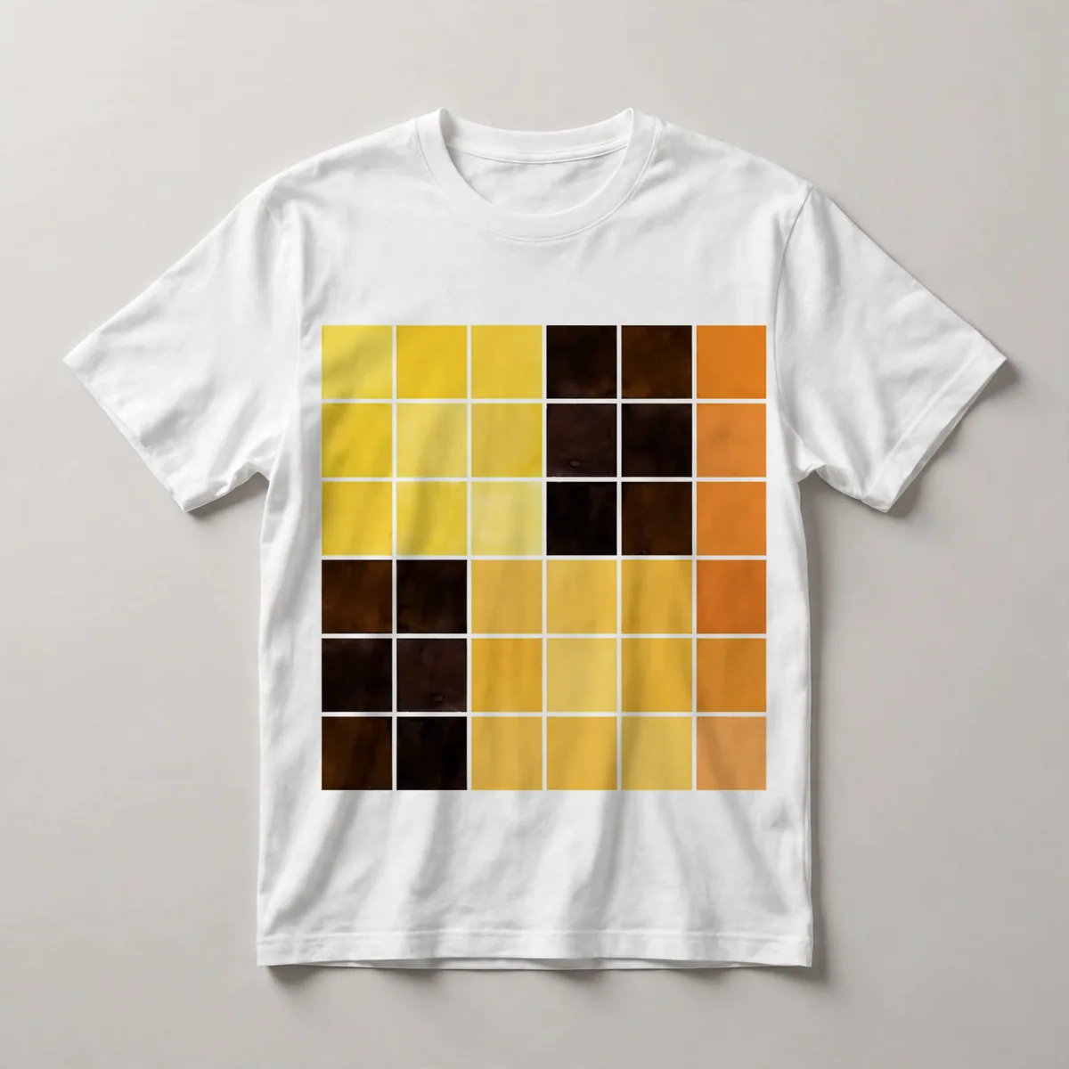 checkerboard pattern, yellow and brown, White front view