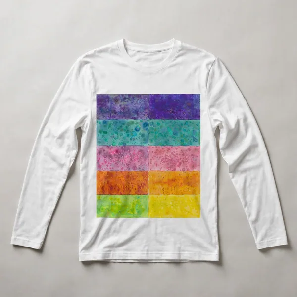 horizontal color bands, purple to yellow, White front view