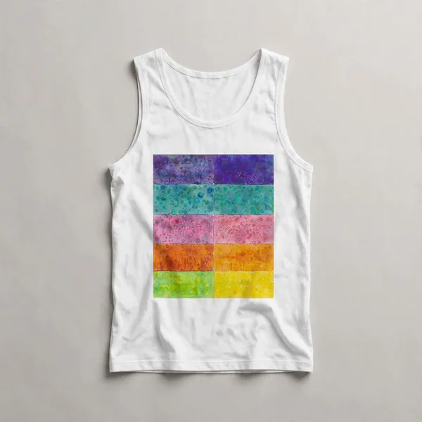 horizontal color bands, purple to yellow, White front view