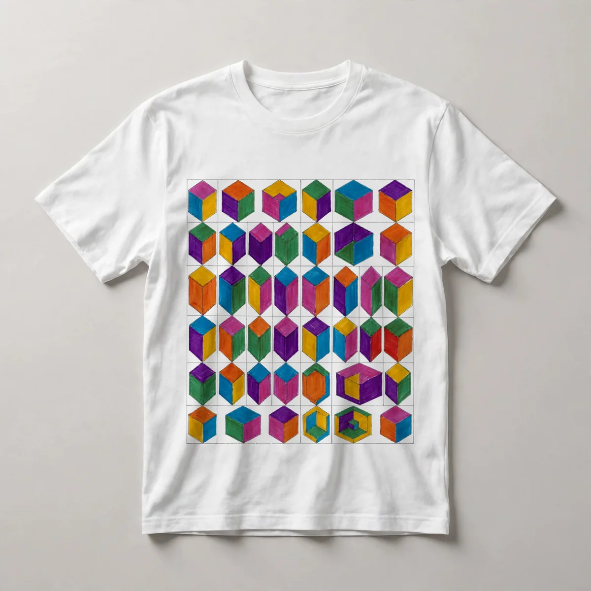 hexagonal honeycomb pattern, multi-color, White front view