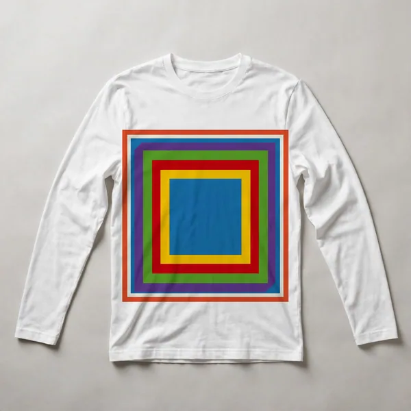 nested rectangles, rainbow colors, White front view