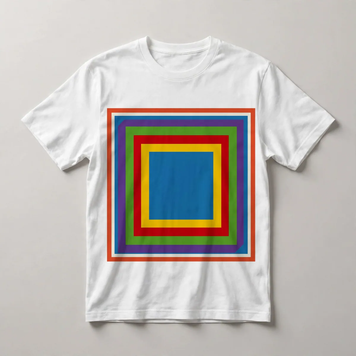 nested rectangles, rainbow colors, White front view