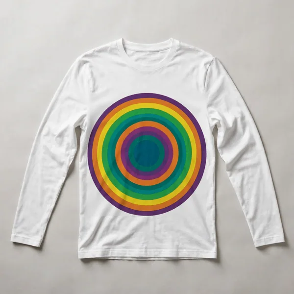 concentric circles, rainbow color progression, White front view