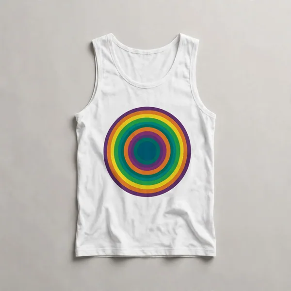 concentric circles, rainbow color progression, White front view