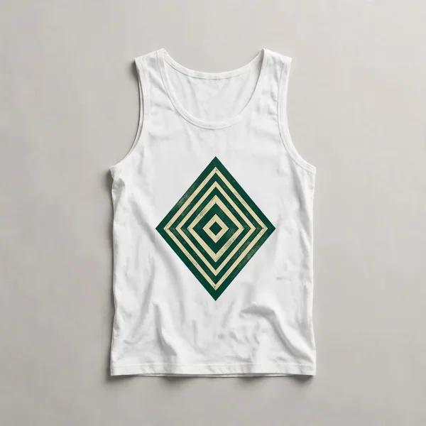 nested diamond shapes, teal, green, White front view