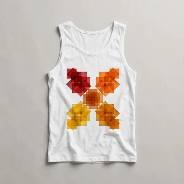 pixelated grid, red, orange on black, White front view