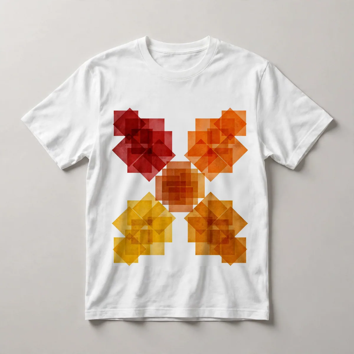 pixelated grid, red, orange on black, White front view