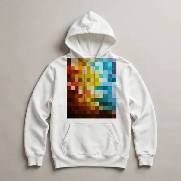 overlapping circles, orange, yellow, pink, White front view