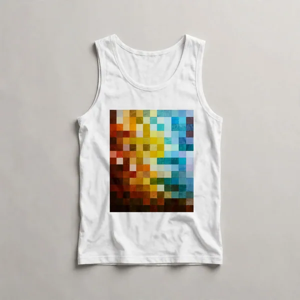 overlapping circles, orange, yellow, pink, White front view