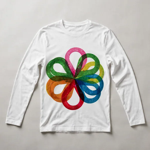 radial flower pattern, multi-color, White front view