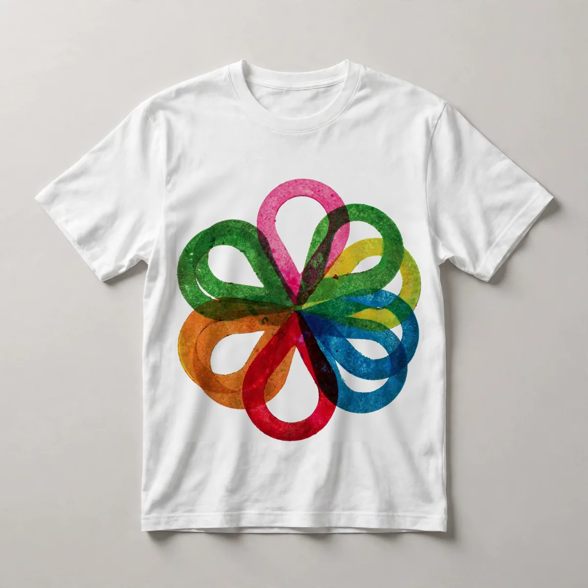 radial flower pattern, multi-color, White front view