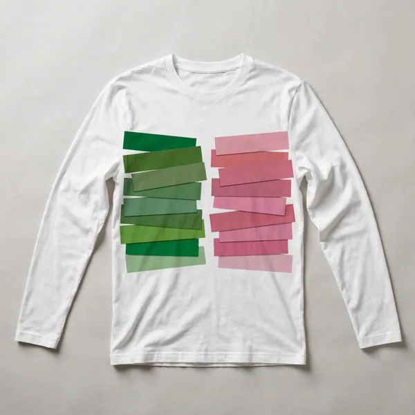 horizontal gradient stripes, green to pink, White front view