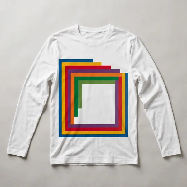 nested squares, rainbow colors, White front view