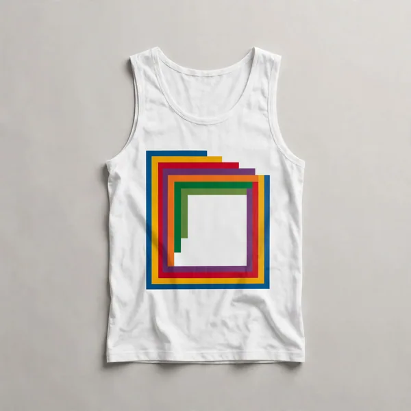 nested squares, rainbow colors, White front view