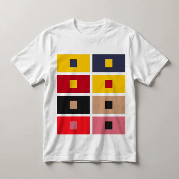 grid of colored squares, blue, yellow, red