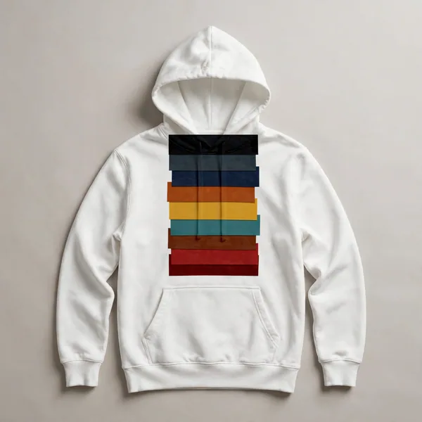 horizontal stripes, navy, orange, brown, red, White front view