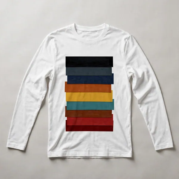 horizontal stripes, navy, orange, brown, red, White front view