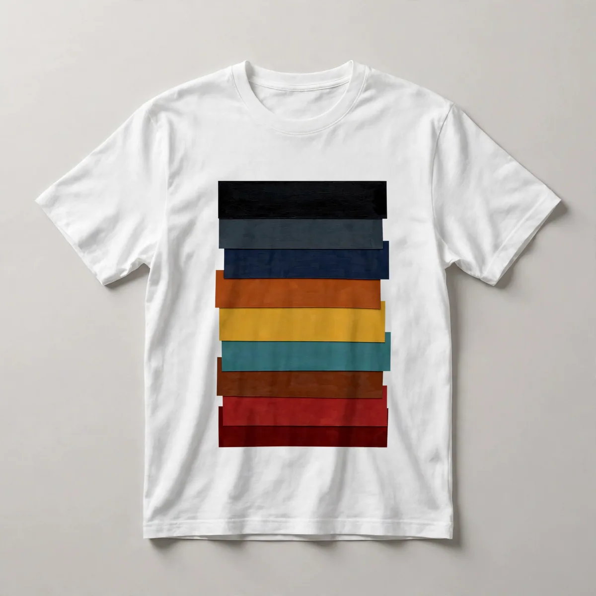 horizontal stripes, navy, orange, brown, red, White front view