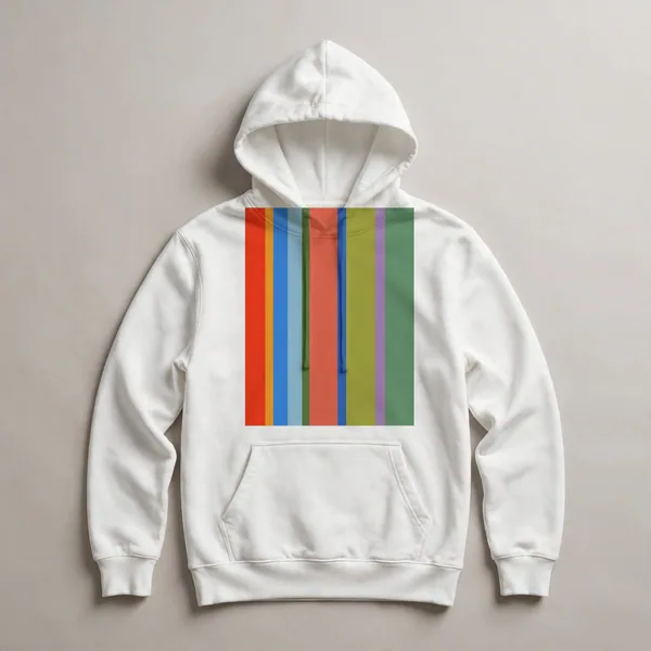 vertical stripes, red, blue, pink, yellow, green, White front view
