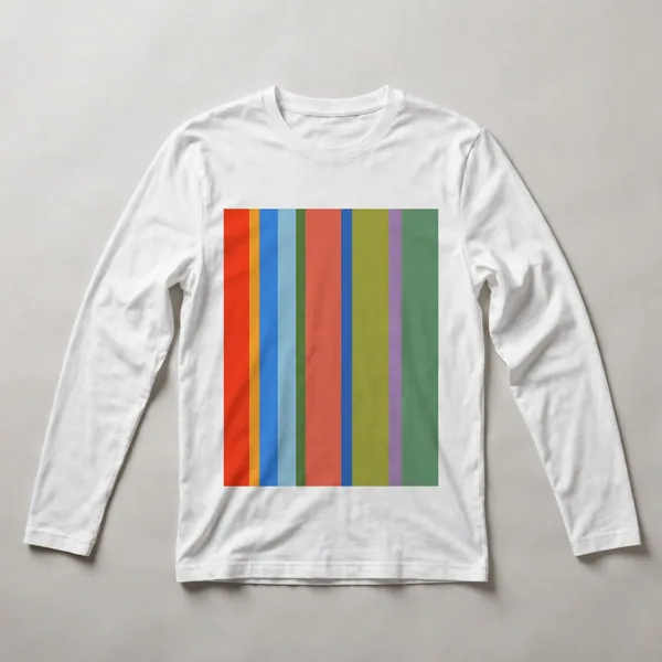 vertical stripes, red, blue, pink, yellow, green, White front view