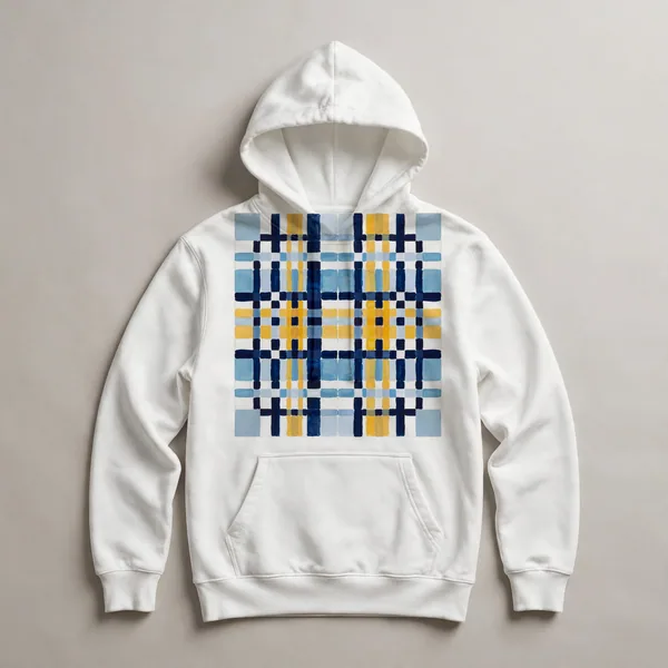 pixelated grid, white, blue, yellow, White front view