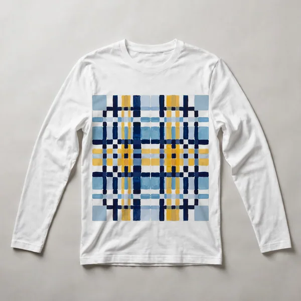 pixelated grid, white, blue, yellow, White front view