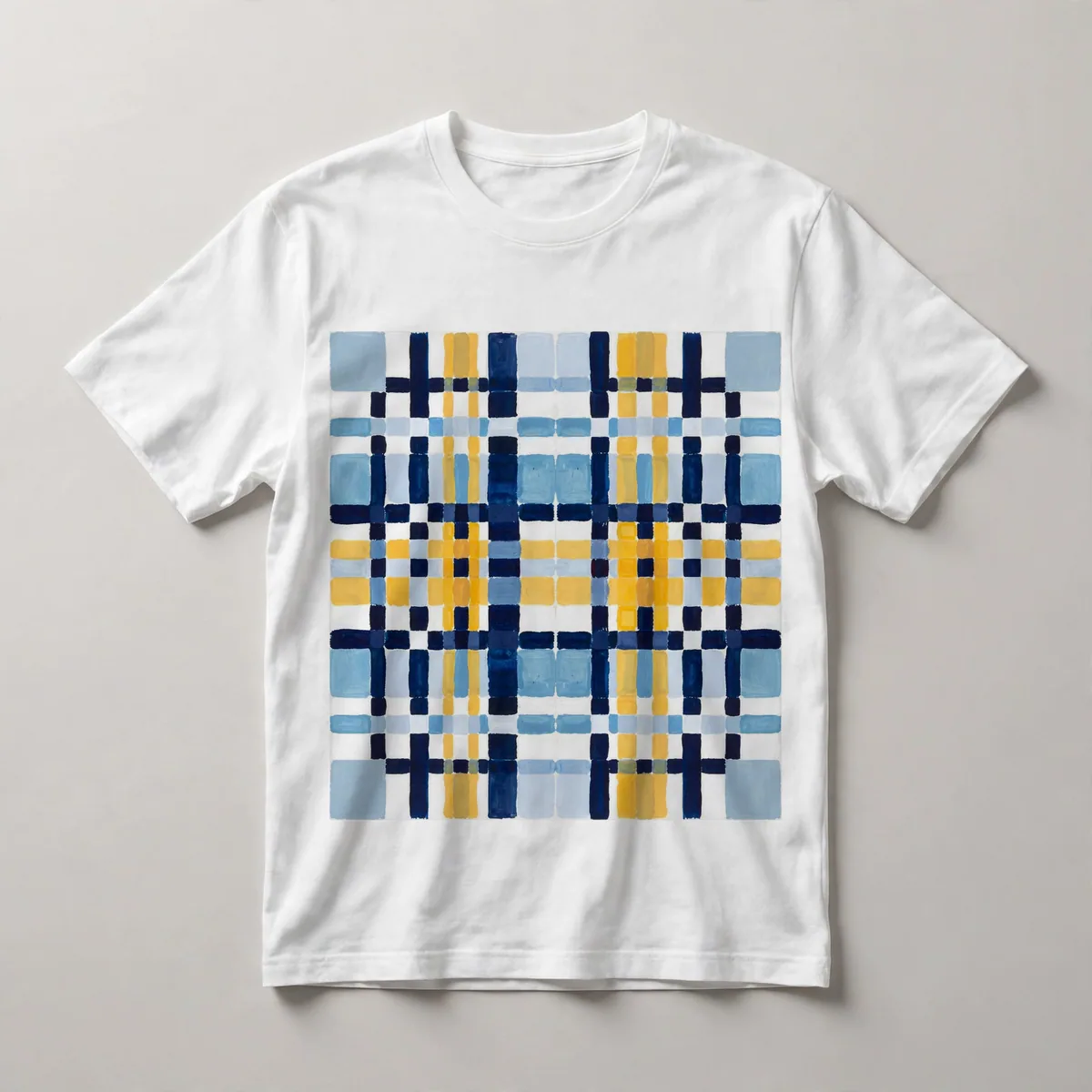 pixelated grid, white, blue, yellow, White front view