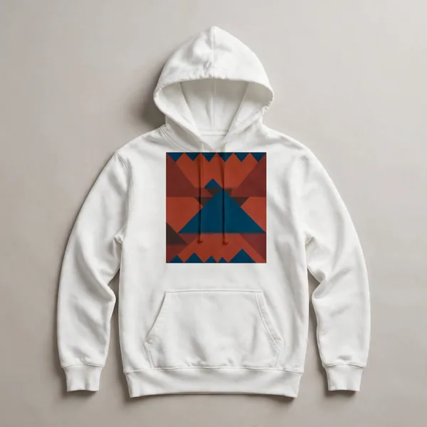 chevron triangles, rust red, dark blue, White front view