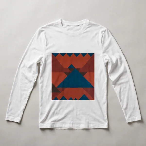 chevron triangles, rust red, dark blue, White front view