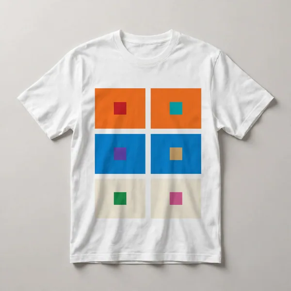 grid of colored squares, orange, teal, blue, magenta