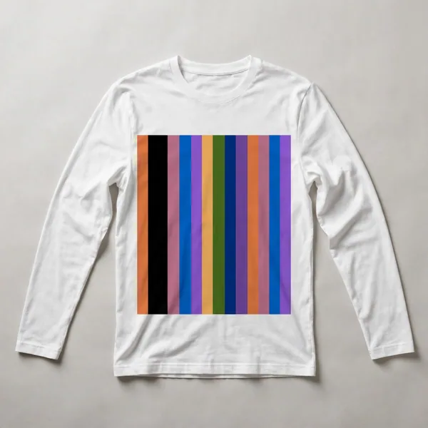 vertical rainbow stripes, full spectrum, White front view