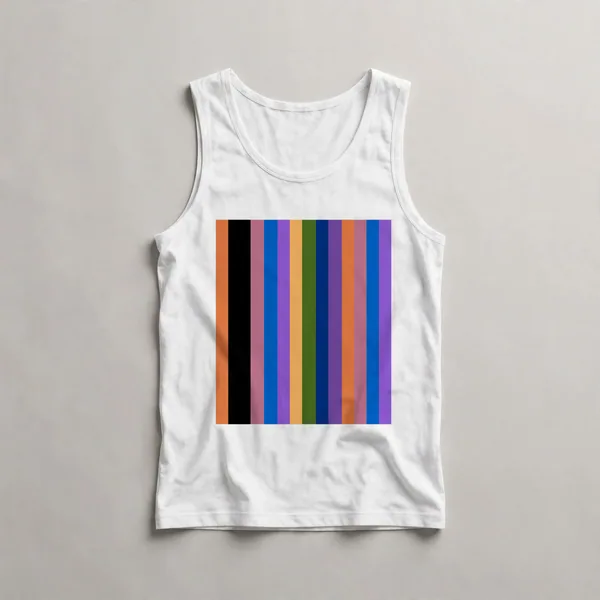 vertical rainbow stripes, full spectrum, White front view